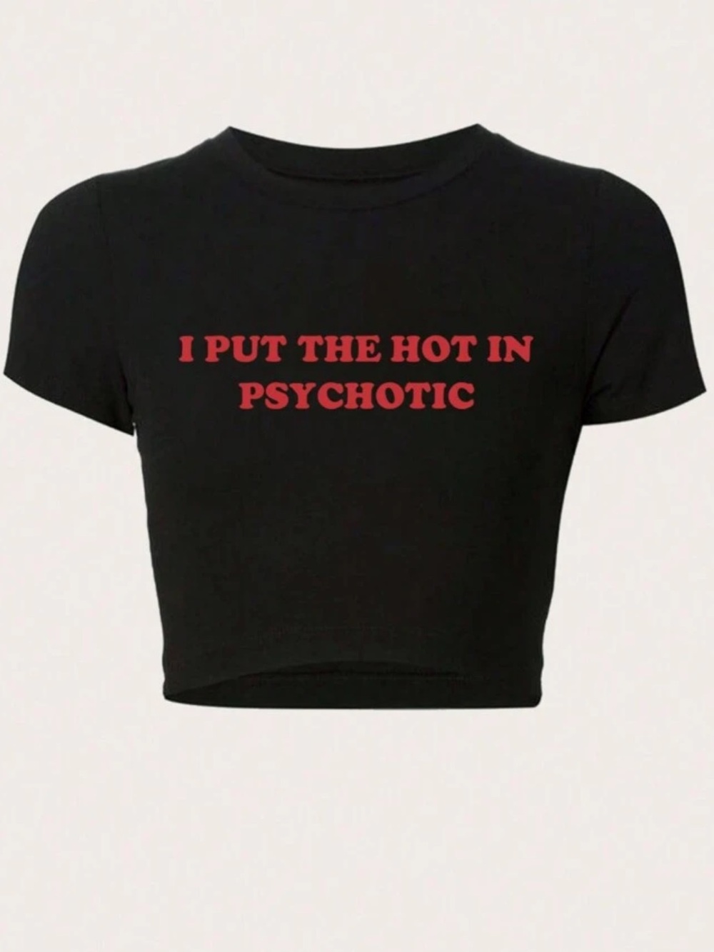 Black Crop Top with Red Slogan - Women - Picture 2 of 3